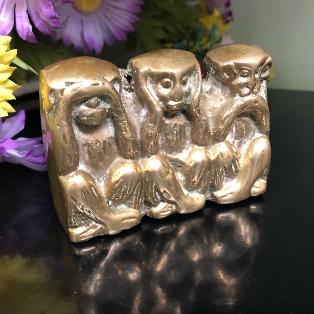 Vintage Three Wise Monkeys Small Brass Statue